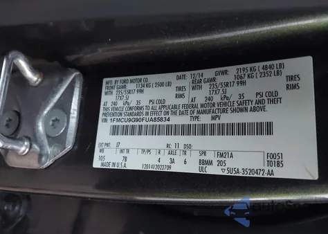 2015 Ford Escape Se z USA, uszkodzony, nr VIN 1FMCU9G90FUA85834